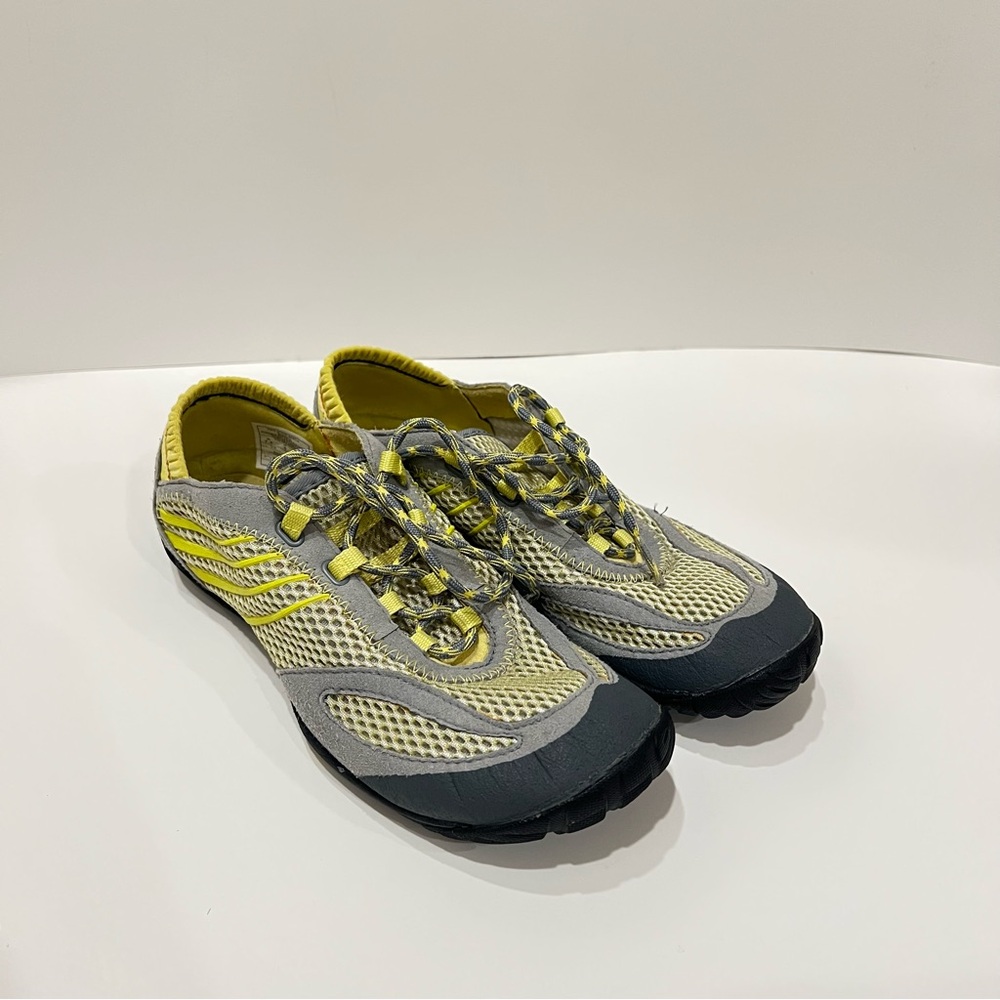 Merrell Pace Glove Acacia women's barefoot running  yellow/gray Vibram Sz 7.5